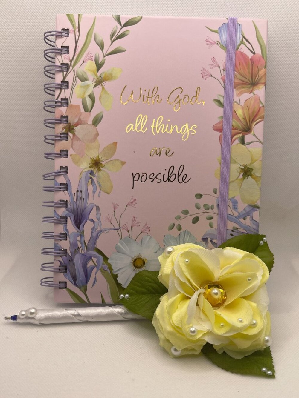 Multi-Floral Journal (J&P7) by Votum & Hand Beaded Peony Rose Writing Pen (Y1)